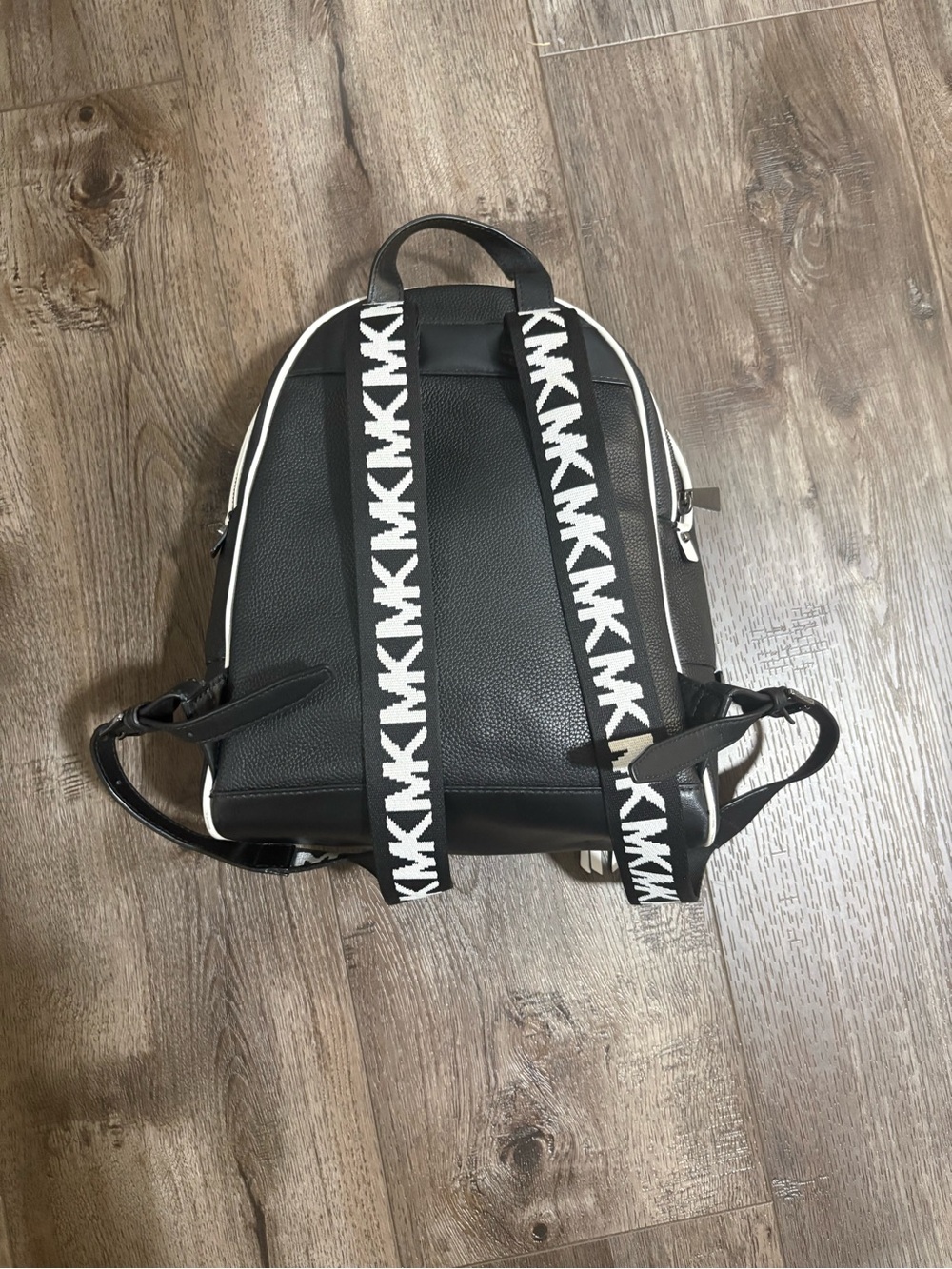 Michael Kors Black and White Striped Leather Backpack - Picture 3 of 6